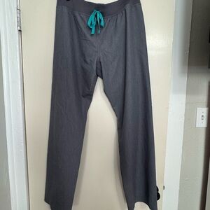 Figs Gray Women's Straight-Leg Trousers with Teal Drawstring